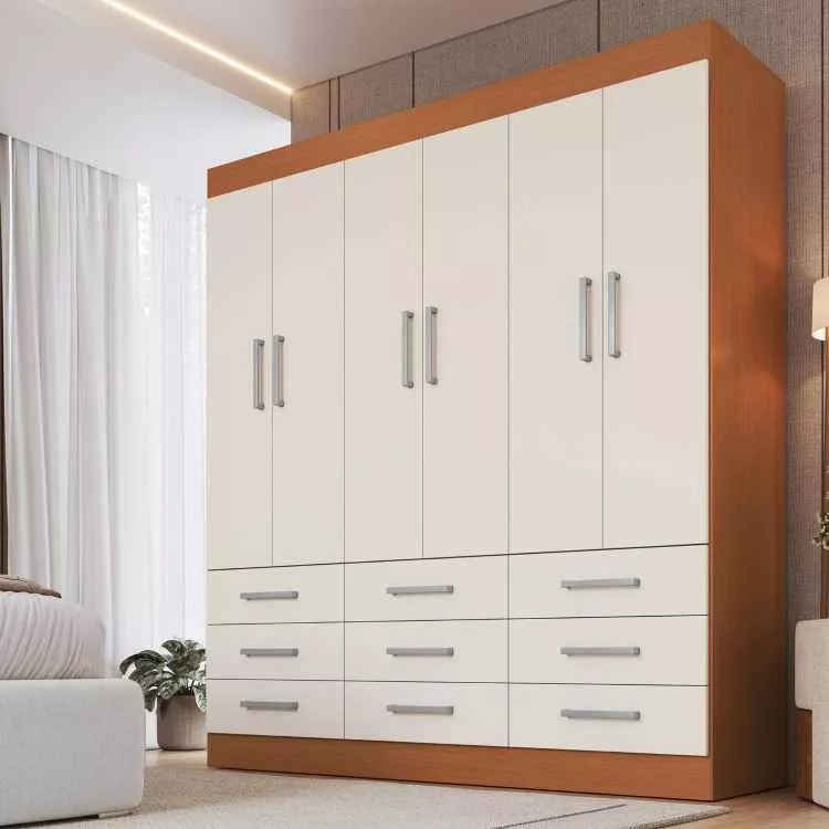 Roupeiro Milao 6P9G Moveis Cadorin — Cinamomo/Off White