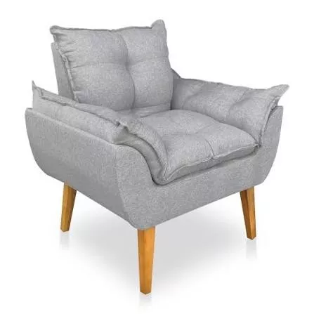 Poltrona Jamile Shalom — Veludo Suede Cinza Claro (Prata)