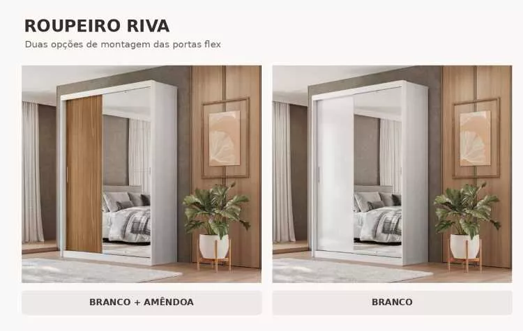 Roupeiro Riva 2P4G com 1 Espelho Demobile Moveis — Branco/Amendoa - Branco Flex