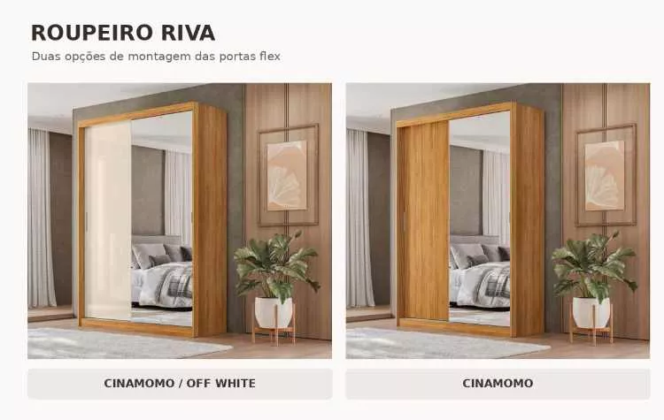 Roupeiro Riva 2P4G com 1 Espelho Demobile Movies — Cinamomo/Off White - Cinamomo Flex