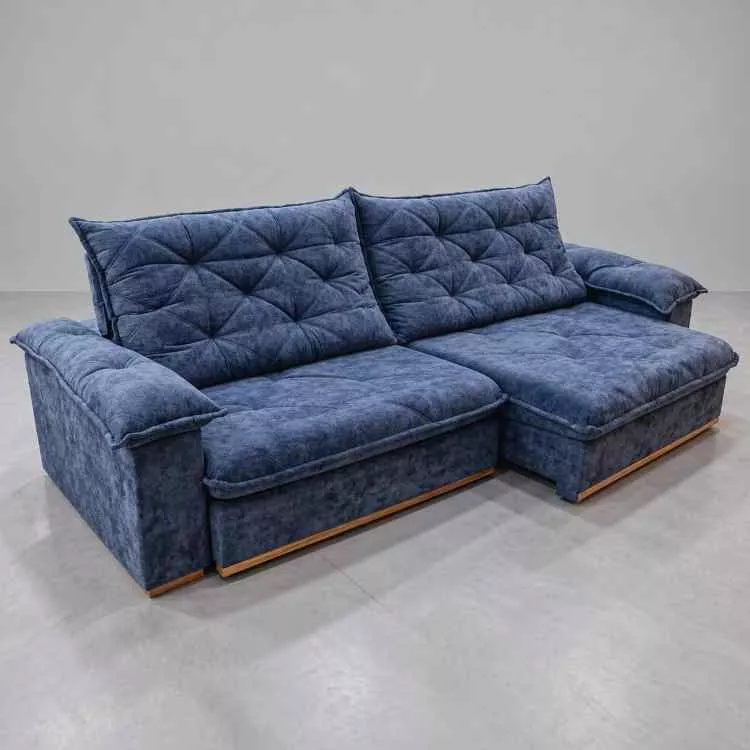 Estofado Retratil Reclinavel Teresopolis 290 2x120 + Braco 25cm Pillow 20cm Tec Luxo 575 Veludo Azul Teixeira — Veludo Especial - Azul Washed 575
