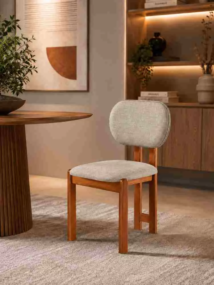 Kit com 2 Cadeiras Roma Mel - Linho Bege e Ratam Sintetico Sextavado E-55 CP Ada Moveis — Cadeiras Roma Mel - Tecido