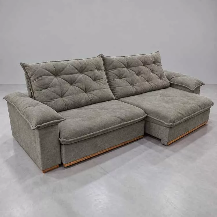 Estofado Retratil Reclinavel Teresopolis 290 2x120 + Braco 25cm Pillow 20cm Tec Luxo 575 Veludo Azul Teixeira — Veludo Especial - Bege 544