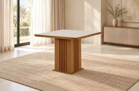 Mesa Belize 90x90 Tampo MDF + Vidro LJ Moveis