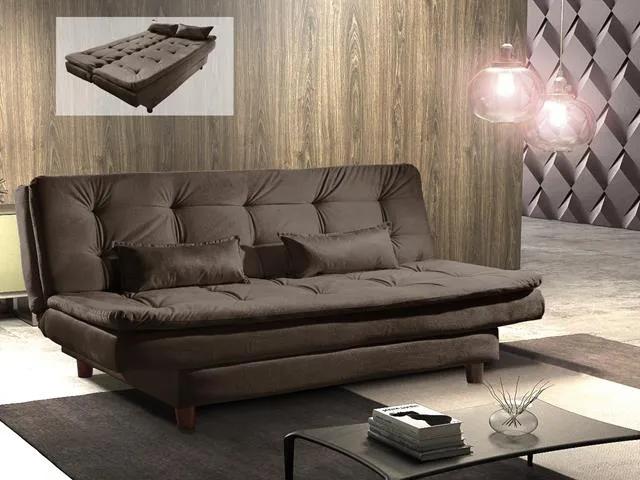 Sofa Cama Premium 3Lgs 2 Estagio 2263B Marrom Luxury — Marron
