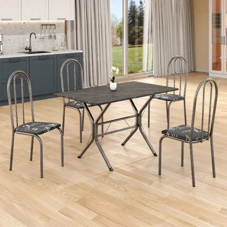 Conjunto Mesa Ubatuba Branco Tmp MDP Indiana Preto 100x60 com 4Cds Branco.PretoTeixeira — Mesa 100x60 Tmp MDP 4C - Martelado/Preto