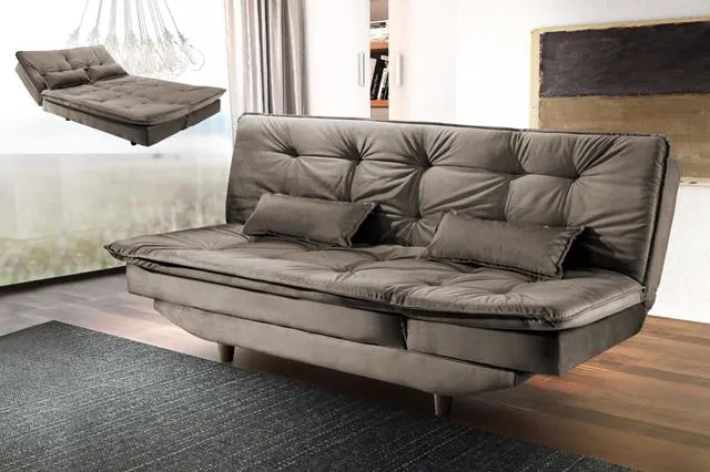 Sofa Cama Gold 3Lgs 3 Estagios Veludo Suede Cinza 2303A Luxury — Veludo Suede Cinza - 2303A