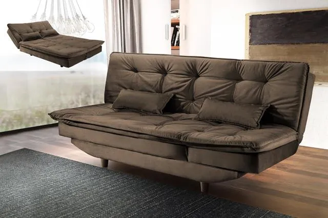 Sofa Cama Gold 3Lgs 3 Estagios Veludo Suede Cinza 2303A Luxury — Veludo Suede  Marrom - 2263A