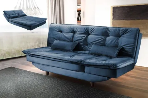 Sofa Cama Gold 3Lgs 3 Estagios Veludo Suede Azul 2308B Luxury