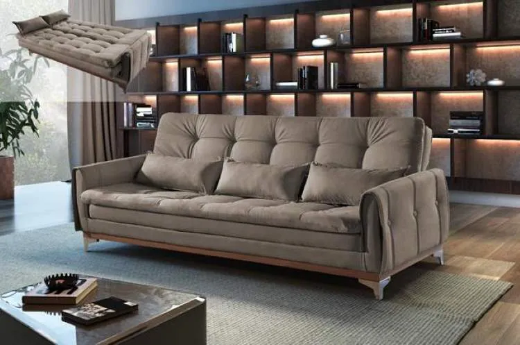 Sofa Cama Kairos 3Lgs 2 Estagios Veludo Suede Capuccino 2211A Luxury — Veludo Suede Capuccino - 2211A