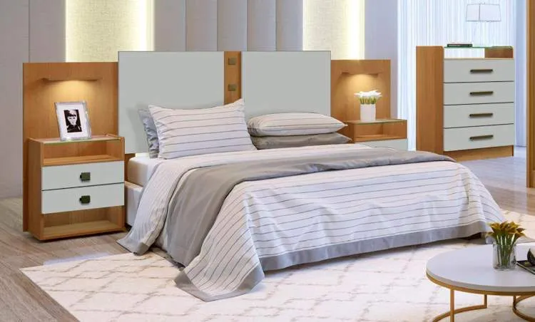 Cabeceira Box Casal.Queen Rubi 140.160 Ipe D Doro — Cinamomo/Off White