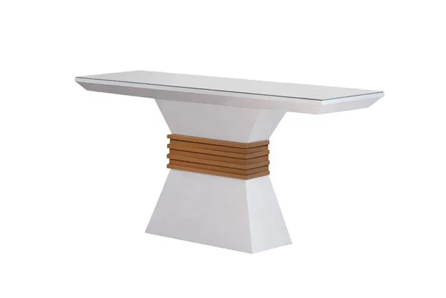 Aparador Agata Vidro Base Off White Detalhe Imbuia Rufato — Off/Imbuia/Off