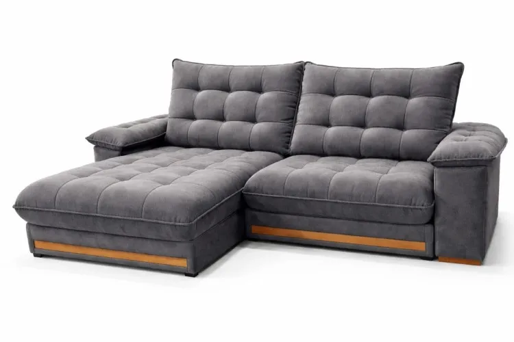 Estofado Retratil Reclinavel Barcelona 210 2x80 mais Braço 25cm Linho Gelo Idealle — Veludo Grafite 10