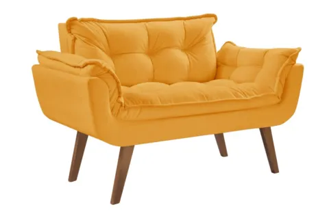 Poltrona Namoradeira Opalla Veludo Suede Amarelo Shalom