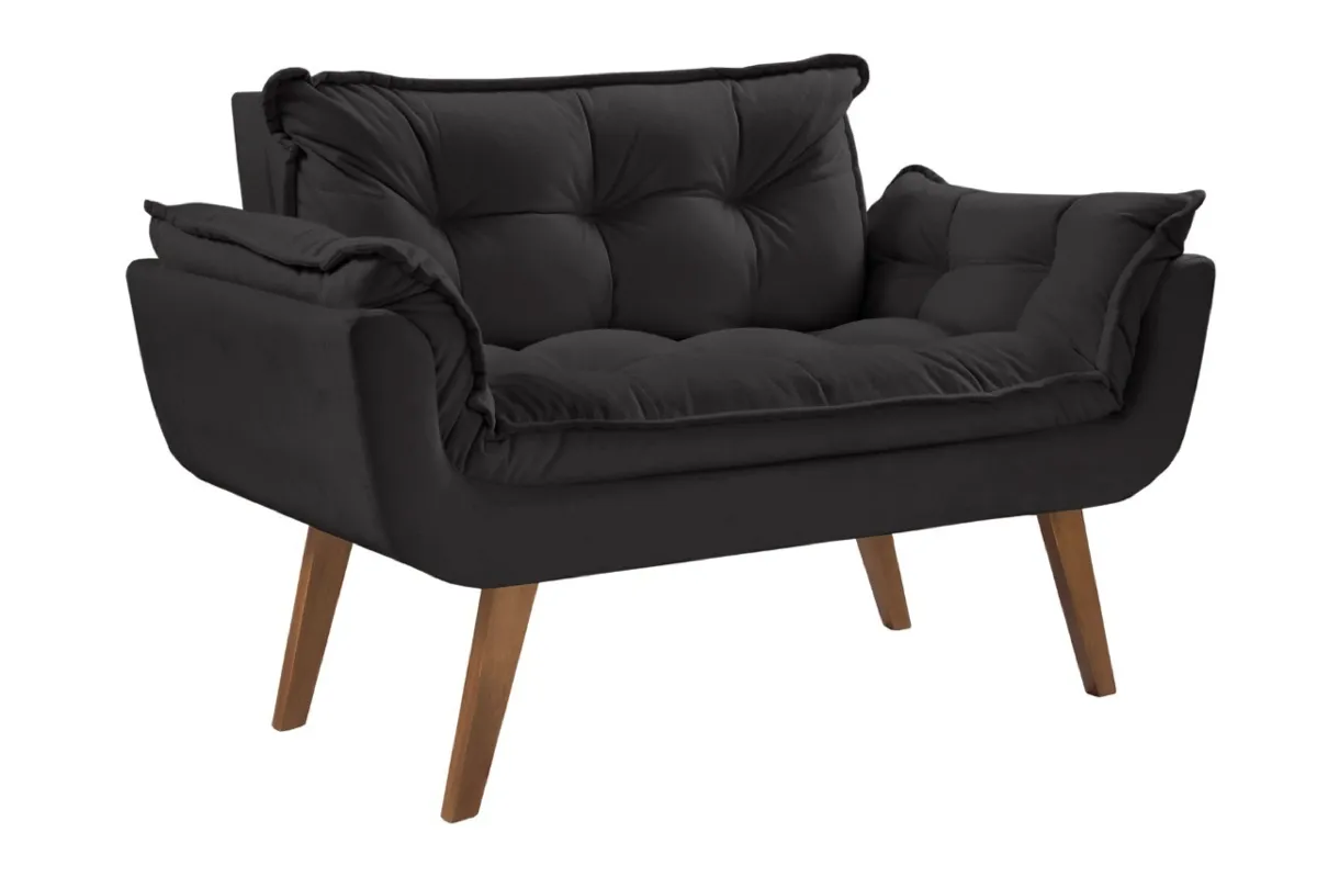 Poltrona Namoradeira Opalla Veludo Suede Vermelho Shalom — Veludo Suede - Preto