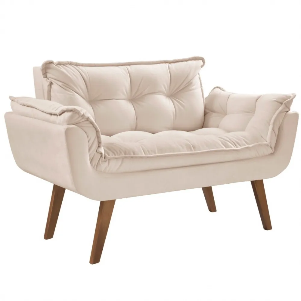 Poltrona Namoradeira Opalla Veludo Suede Vermelho Shalom — Veludo Suede - Bege Claro