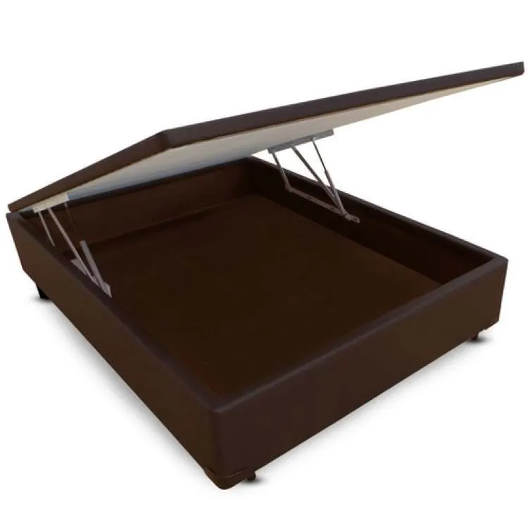 Base Bau Casal 138x188x40 Corino Marrom SR Movelaria — Bau Casal - Corino Marrom