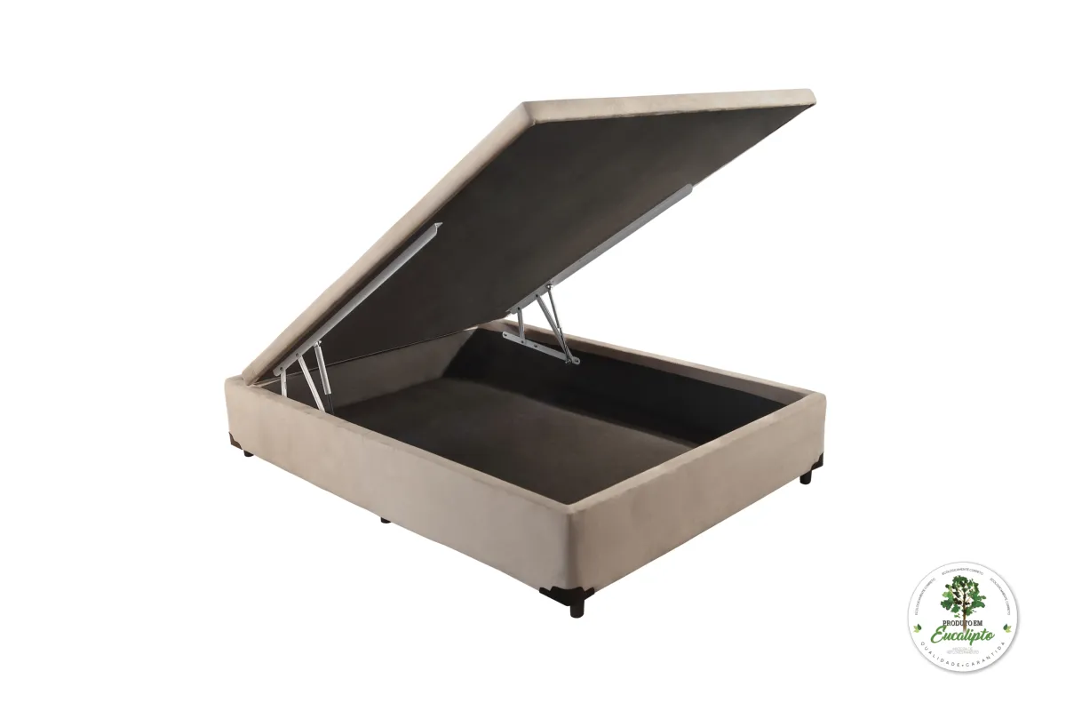 Base Bau Casal 138x188x40 Corino Marrom SR Movelaria — Bau Casal - Corino Bege
