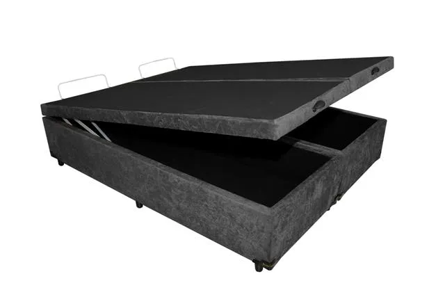 Base Bau Casal Bipartida 2x69x188x40 Suede Marrom SR Movelaria — Bau Casal Bipartida - Suede Preto