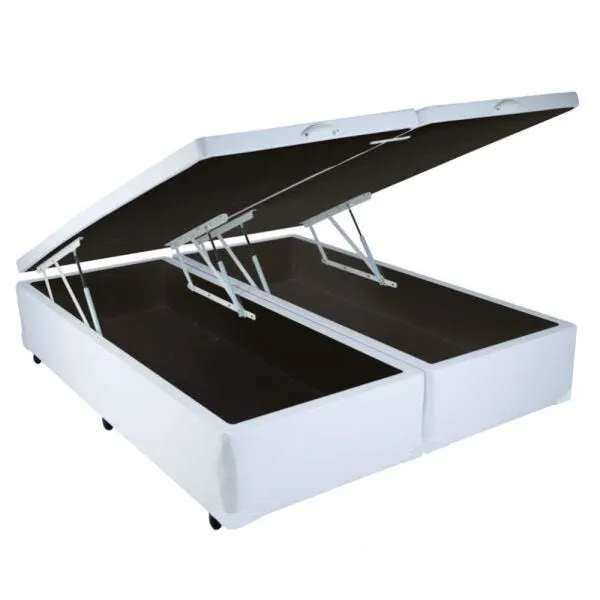 Base Bau Queen Bipartida 2x 79x198x40 Corino Branco SR Movelaria — Baú Queen Bipartida - Corino Branco