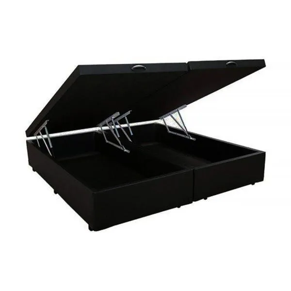Base Bau Queen Bipartida 2x 79x198x40 Corino Branco SR Movelaria — Baú Queen Bipartida - Corino Preto