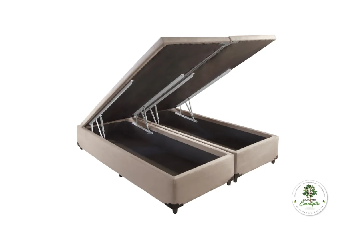 Base Bau Queen Bipartida 2x 79x198x40 Corino Branco SR Movelaria — Bau Queen Bipartida - Corino Bege