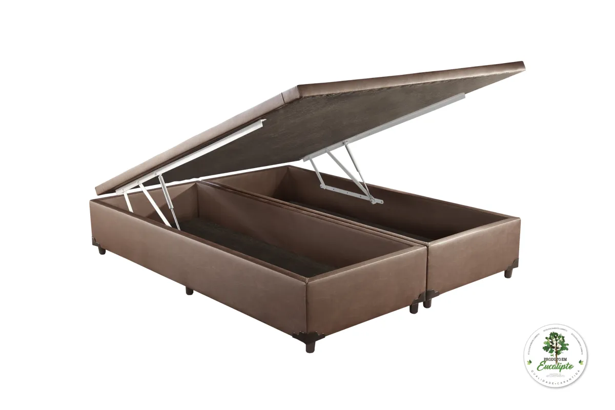 Base Bau Queen Bipartida 2x 79x198x40 Corino Branco SR Movelaria — Báu Queen Bipartida - Corino Marrom