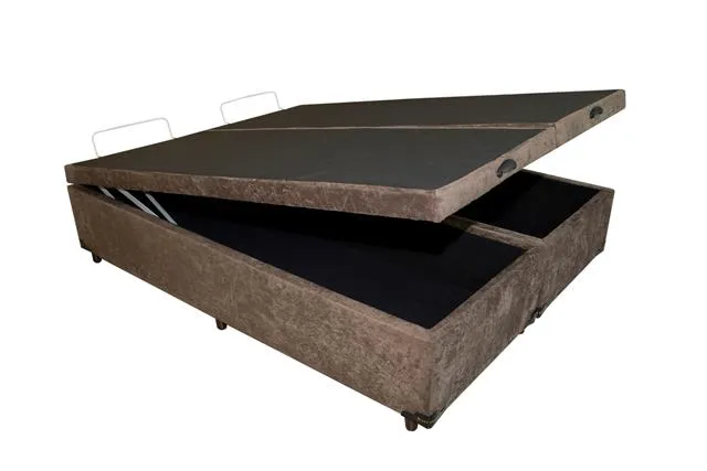Base Bau Queen Bipartida 2x 79x198x40 Corino Branco SR Movelaria — Báu Queen Bipartida - Suede Marrom