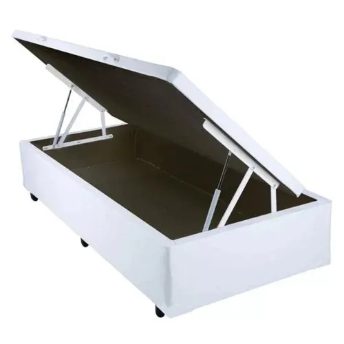 Base Bau Solteiro 88x188x40 Corino Branco SR Movelaria — Baú Solteiro - Corino Branco