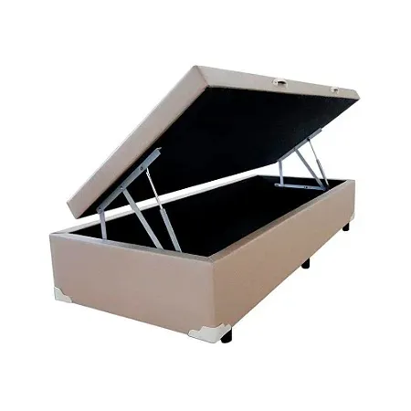 Base Bau Solteiro 88x188x40 Corino Branco SR Movelaria — Bau Solteiro - Corino Bege