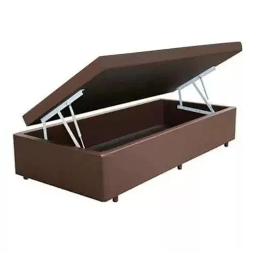 Base Bau Solteiro 88x188x40 Corino Branco SR Movelaria — Baú Solteiro - Corino Marrom