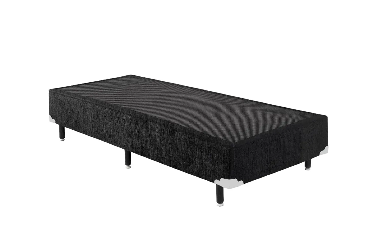 Base Solteiro 88x188x38 Corino Bege SR Movelaria — Base Solteiro  -  Suede Preto
