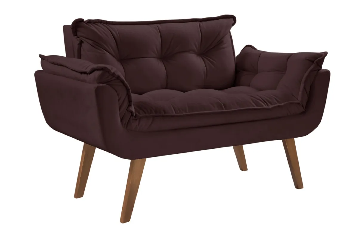 Poltrona Namoradeira Opalla Veludo Suede Marrom Shalom — Veludo Suede - Marrom