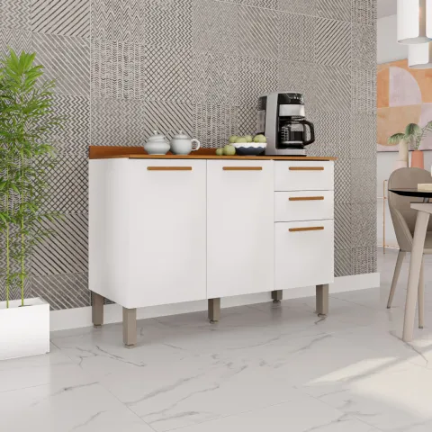 Balcao Cozinha New Valencia 3P2G Branco/Cinamomo Salleto