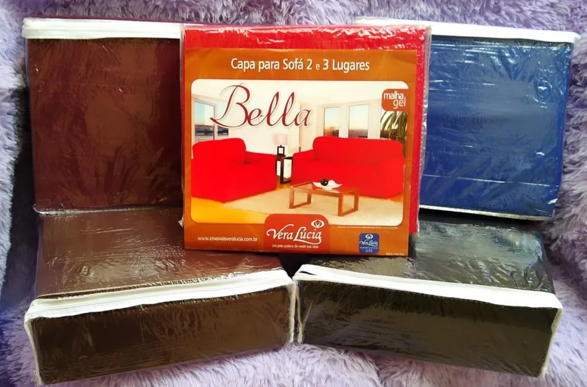Jogo Capa Sofas 2x3Lgs Bella Azul Vera Lucia — Malha Gel Marrom