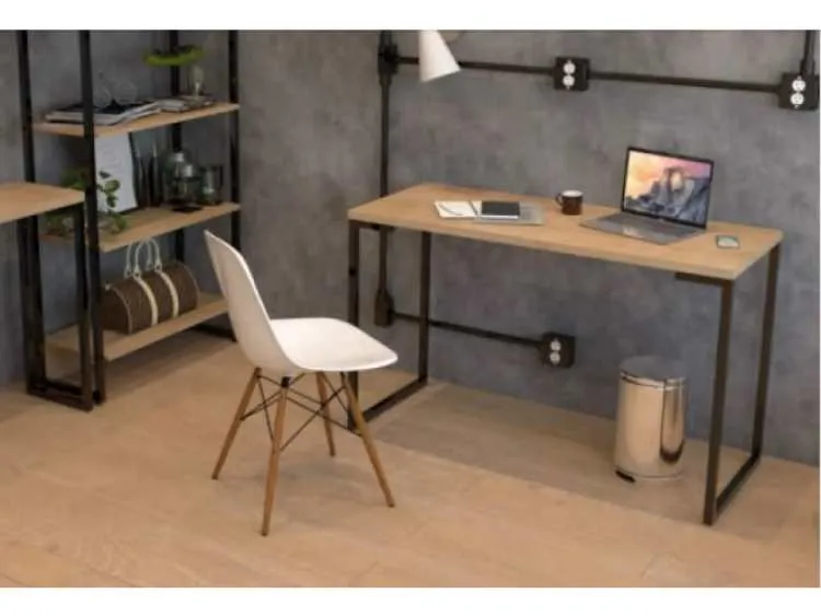 Escrivaninha Porto FitMobel 120x50 Natura.Preto Belo Mov — Escrivaninha 120x50 Natura/Preto