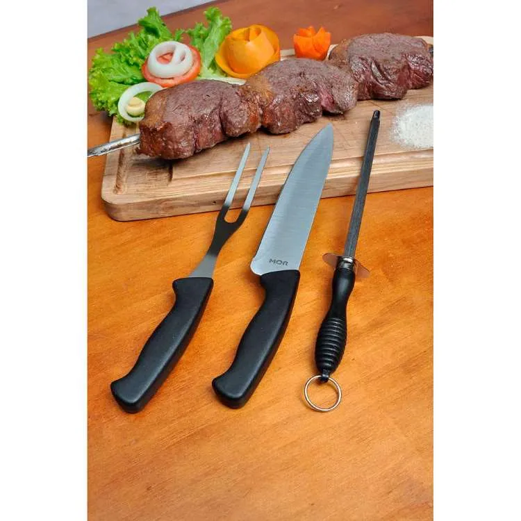 Conjunto Assador Churrasco Inox 3Pcs Metalurgica Mor — Conjunto Assador 3 Peças