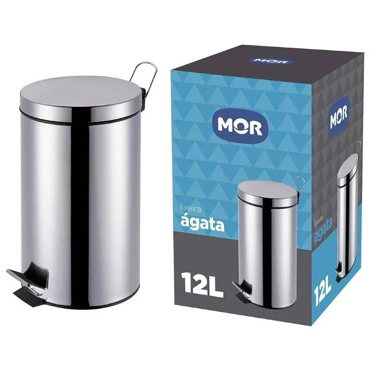 Lixeira Agata com Pedal 12Litros Inox Metalurgica Mor — Lixeira Agata 12 Litros