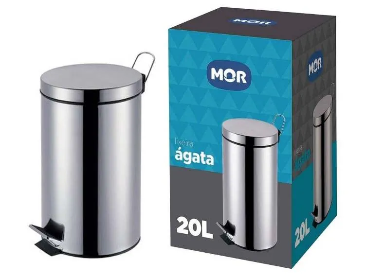 Lixeira Agata com Pedal 20Litros Inox Metalurgica Mor — Lixeira Agata 20 Litros
