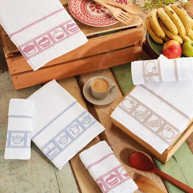 Jogo Pano de Copa Jacquard Pacote com 8 Peças 50x70 Sortidos Dianneli — Pano de Copa Jacquard Sortidos