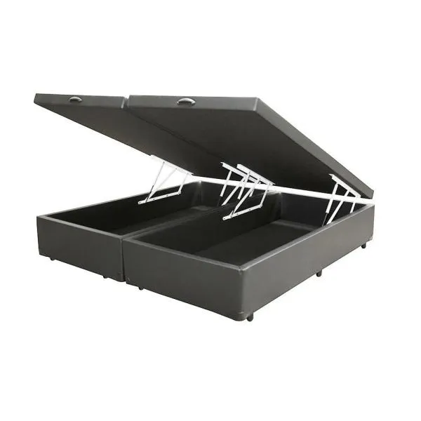 Base Bau Queen Bipartida 2x 79x198x40 Corino Branco SR Movelaria — Baú Queen Bipartida - Corino Cinza