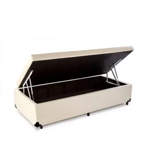 Base Bau Solteiro 88x188x40 Corino Branco SR Movelaria — Baú Solteiro - Suede Bege