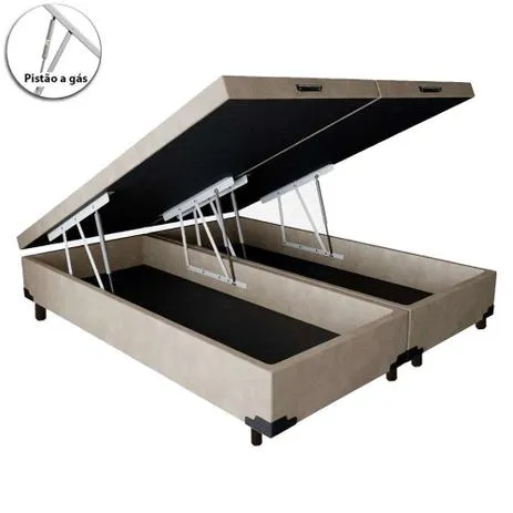 Base Bau Queen Bipartida 2x 79x198x40 Corino Branco SR Movelaria — Baú Queen Bipartidfa - Suede Bege
