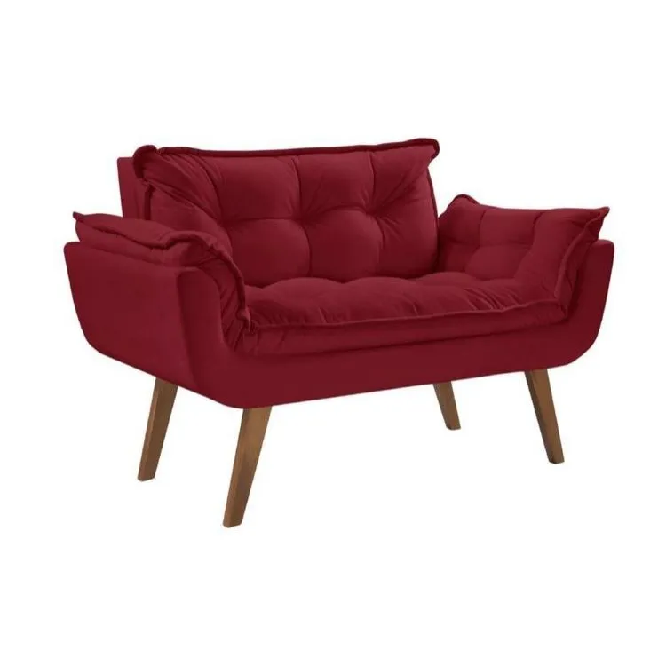 Poltrona Namoradeira Opalla Veludo Suede Vermelho Shalom — Veludo Suede - Bordô