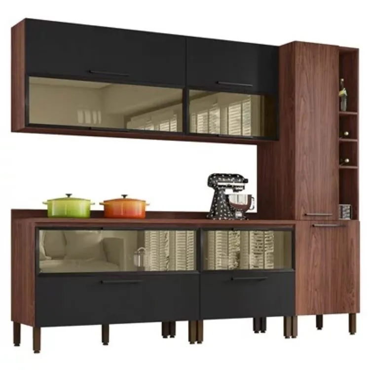 Panel Micro 3P2G VivConcept Nogueira.Black Kits Parana — Cozinha VivConcep Ilustraçao Nog/Black
