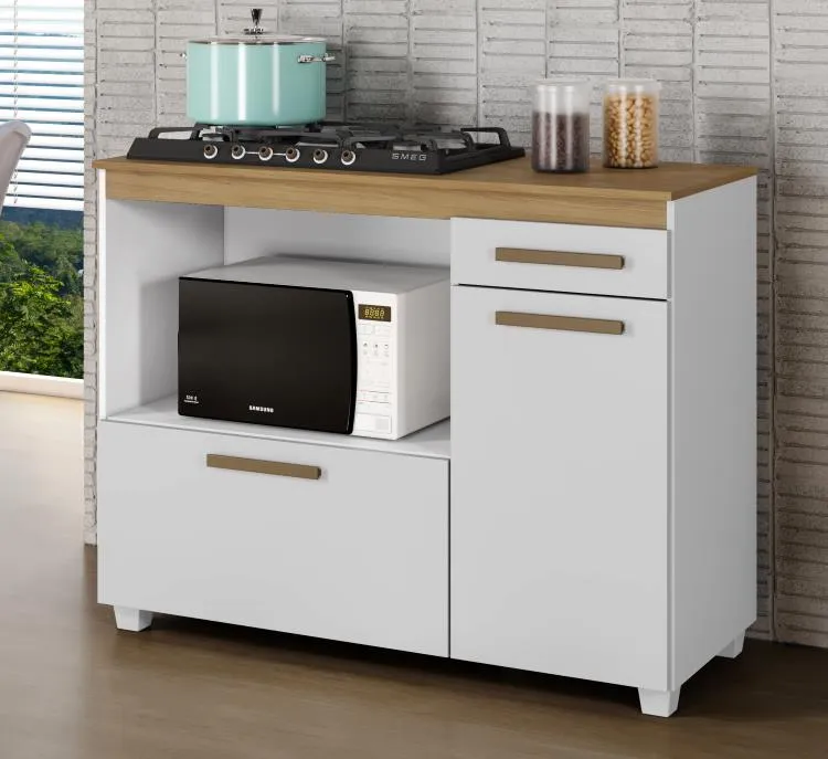 Balcao CookTop Cronus 120 5 Bocas com Tampo com Recorte 63,5 x 35 Branco Arte Moveis — Balcao Cronus 5 Bocas - Branco