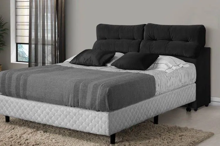 Cabec Queen Madri Encosto Reclinavel Corino Preto Bonan — Cabec Queen Corino Preto