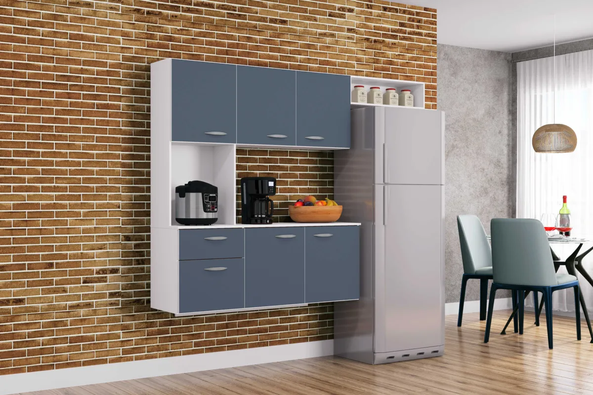 Cozinha Suspensa com Balcao Isis 180 Branco.Cinza Poquema