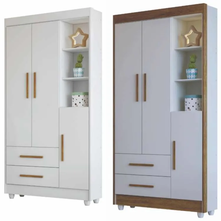 Roupeiro Flocos 3P2G Amadeirado/Branco - Branco Flex Tigus — Branco - Branco/Amadeirado Flex